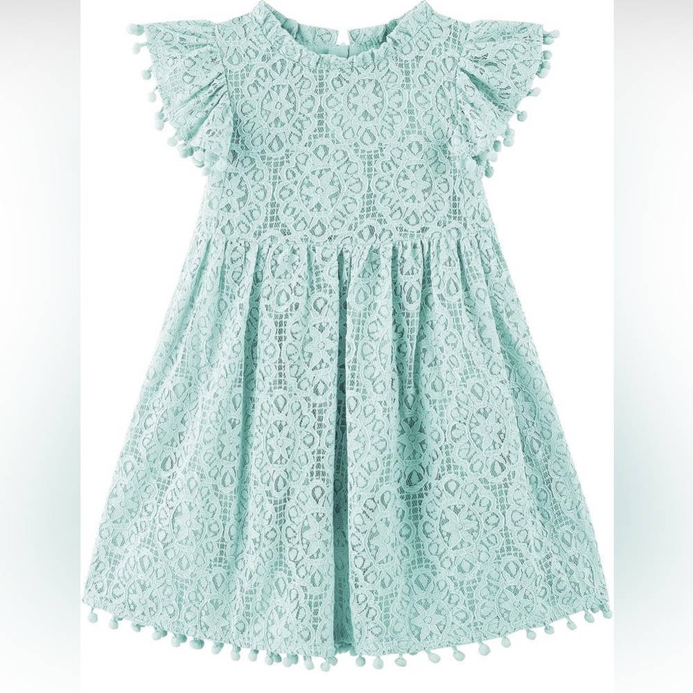 Little Girls Elegant Mint Lace Kids Dress 4T